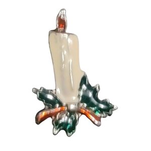 Vintage Christmas Candle Pin Brooch Enamel Lightweight Metal